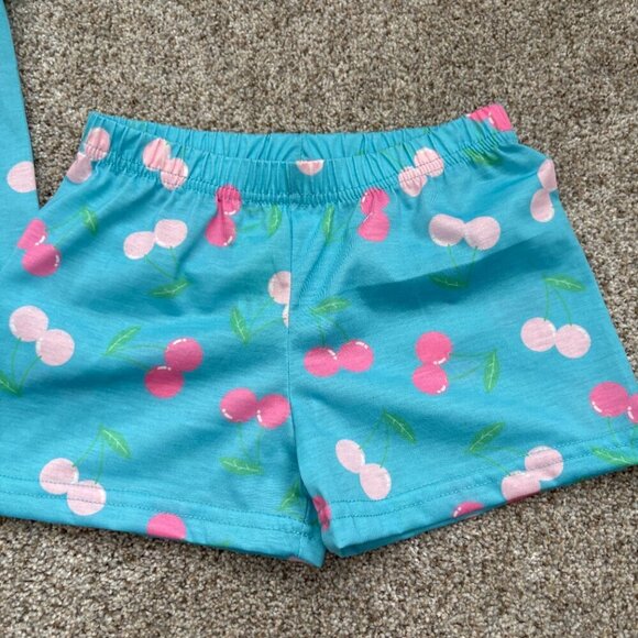 Girls summer pyjamas Shorts and T-Shirt Blue & Cherries Size XS (4-5y) NWT - Picture 2 of 6